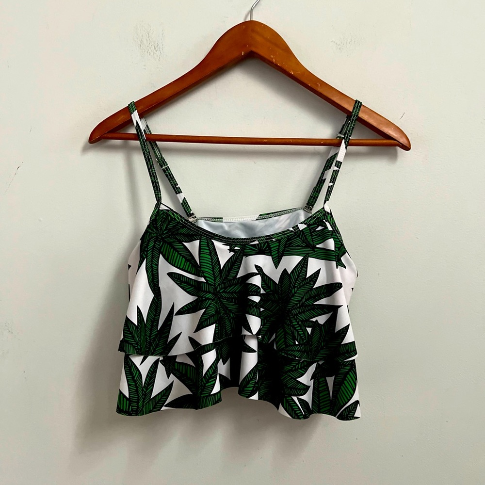 Palm leaf double shelf bathing suit/crop top